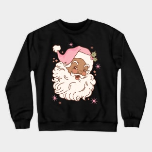 Retro Black Santa Claus Mid Century Modern Cute Pink Santa Crewneck Sweatshirt